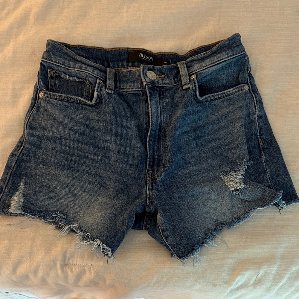 Hudson Jeans Women's Frayed Denim Shorts - Dark Blue